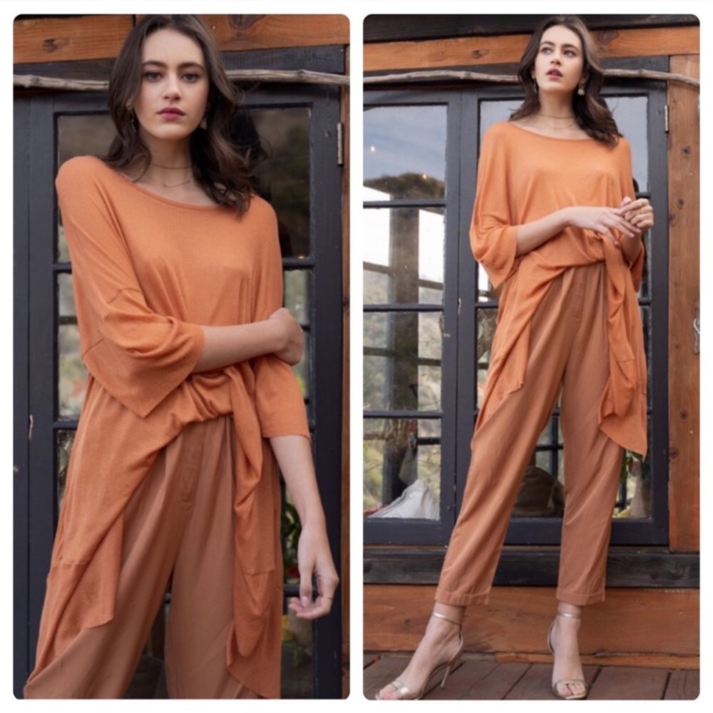 POL Semi Sheer Orange Oversized Lightweight Tunic Top in Burnt Orange
